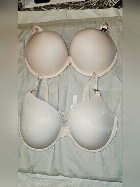 Lot of 2 Victoria's Secret 36DD T-Shirt Push-Up Plunge Bras | Nude + White NWT